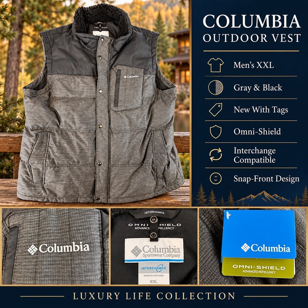 Columbia Mens XXL Omni-Shield Interchange Vest Gray Black WM7079-010 NWT